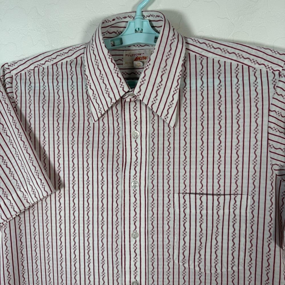 Vintage Arrow Shirt Mens 15.5 Button Up Short Sleeve Knits Polyester Nylon - Picture 2 of 8